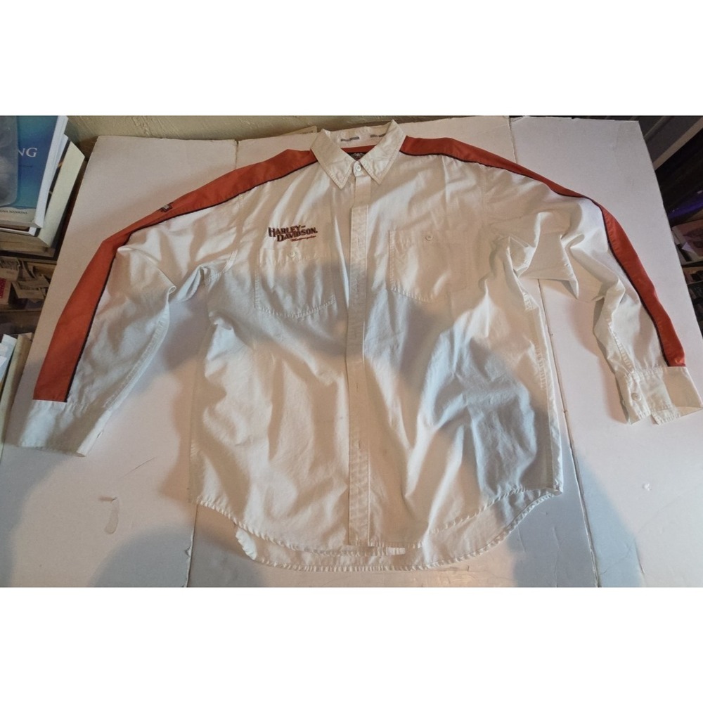 Harley Davidson Shirt Mens XL Black Long Sleeve Button Up Prestige Woven White